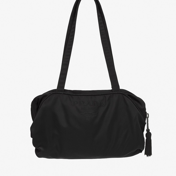 PRADA Handbags - PRADA Vintage Tessuto Tassel Black Silver Hardware Nylon Beaded Handbag Tote‎